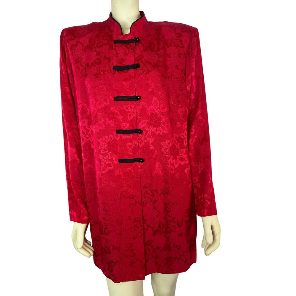 Vintage R&M RICHARDS BY KAREN KWONG Red Asian Blouse Mandarin Collar size 16